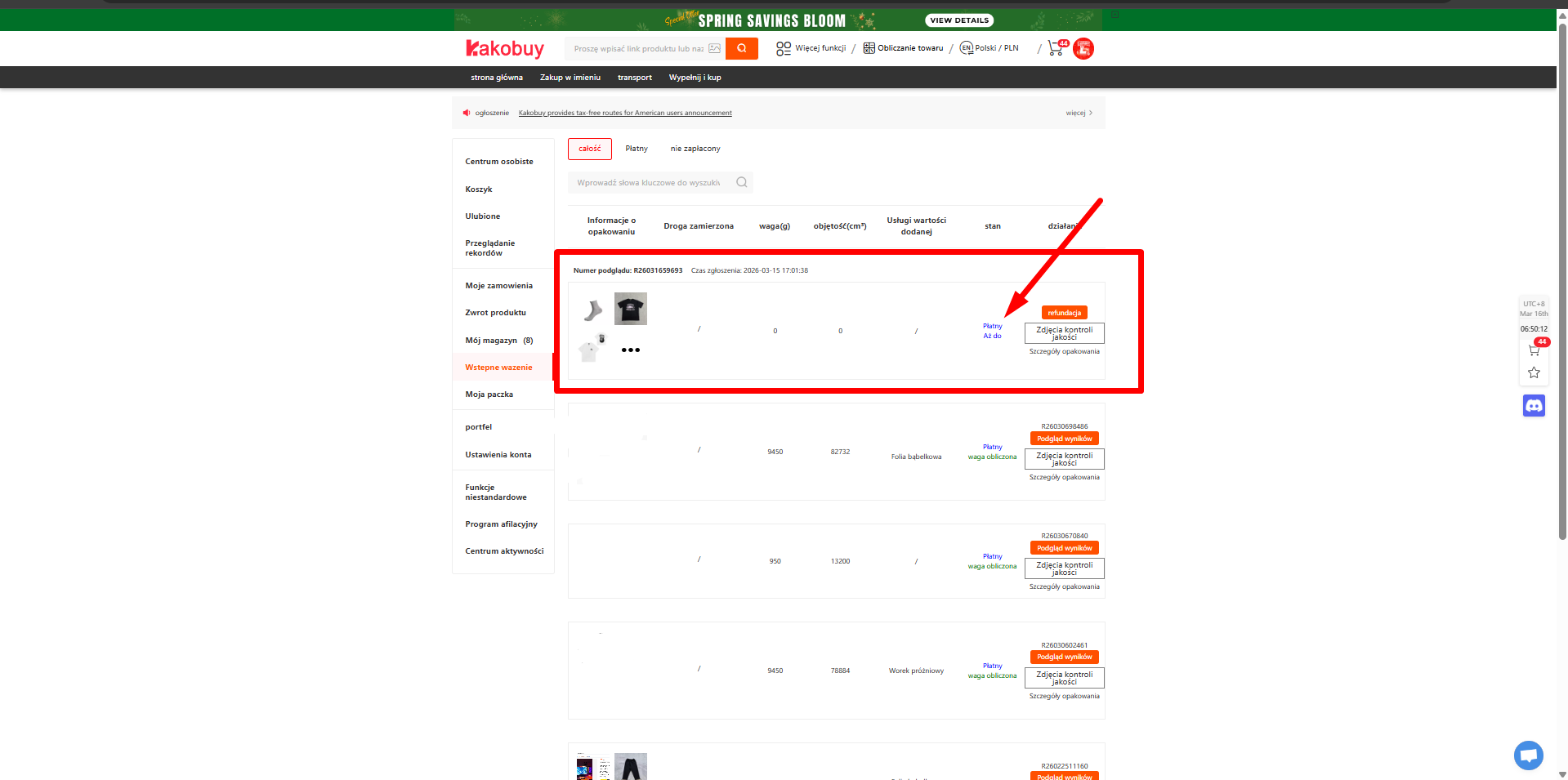 Deklaracja paczki z Chin